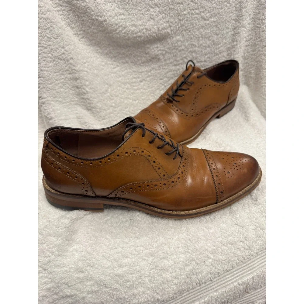 Aston Grey Mens Cognac Leather Cap Toe Brogue Oxford Dress Shoes Size 10 Italy